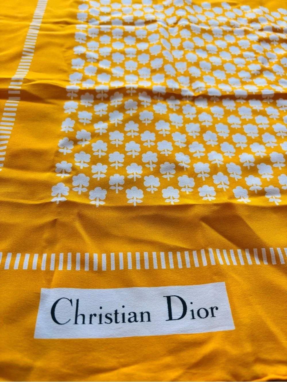 CHRISTIAN DIOR Rare Vintage Christian Dior Golden Silk Scarf 32” Paris Made